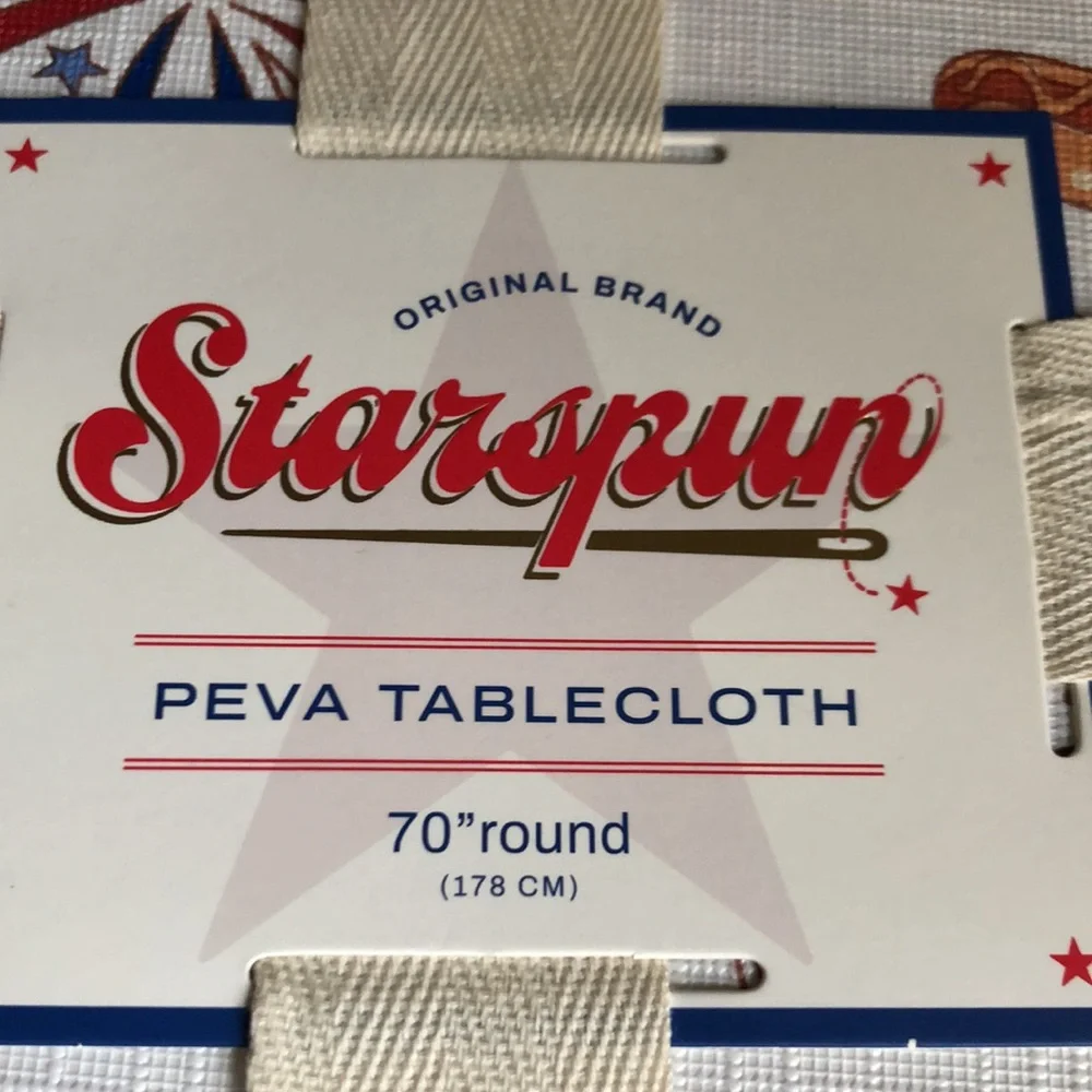 Patriotic PEVA Tablecloth - White with Red & Blue Print